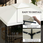 Cream white gazebo canopy top with hook-and-loop edge fasteners for installation.
