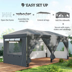 Dark grey pop-up gazebo canopy with sidewalls ready to secure