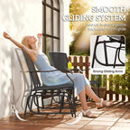 Black patio gliding armchair with curved backrest and smooth sliding arms
