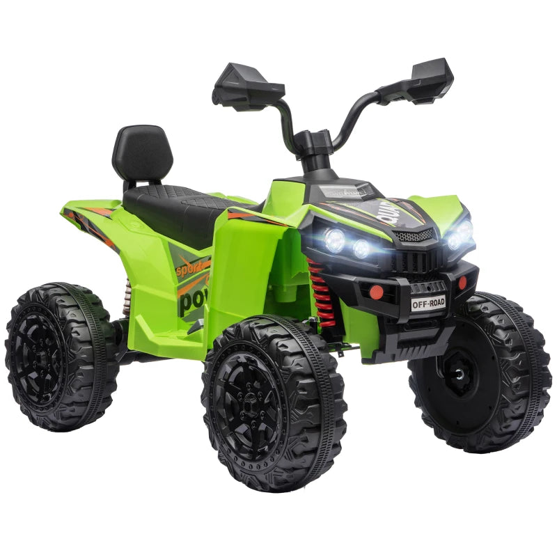 Green kids 24V electric 2-seat quad bike with front headlight and handlebars