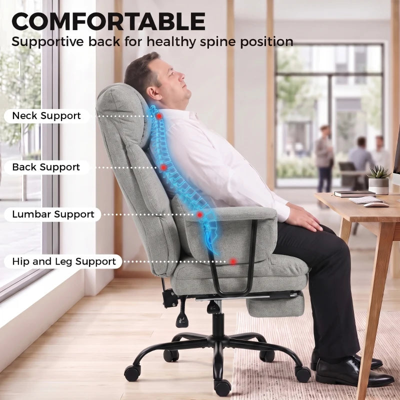 Grey ergonomic office chair with adjustable-looking back support and lumbar cushion