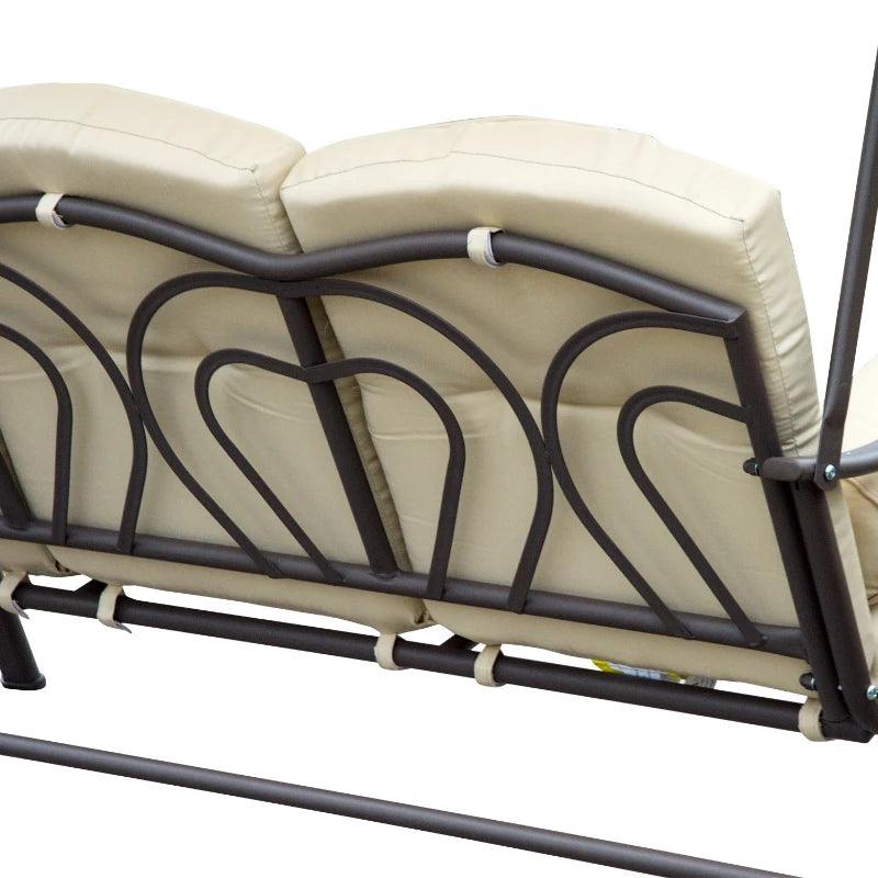 Swing Chair Hammock Chair 3 Seater Canopy Cushion Shelter Outdoor Bench Steel Beige