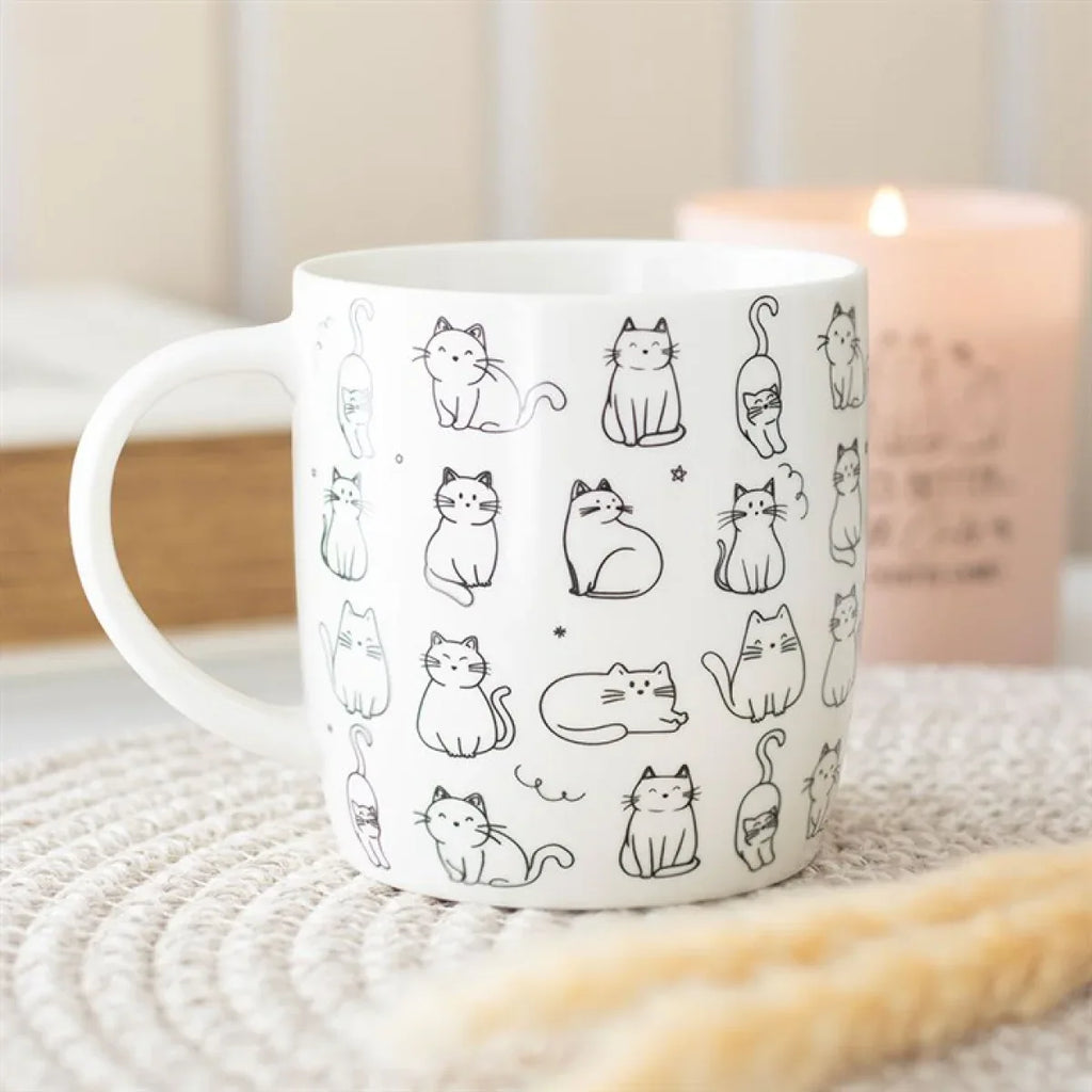 White Happy Cat Print Mug - Bobobiy