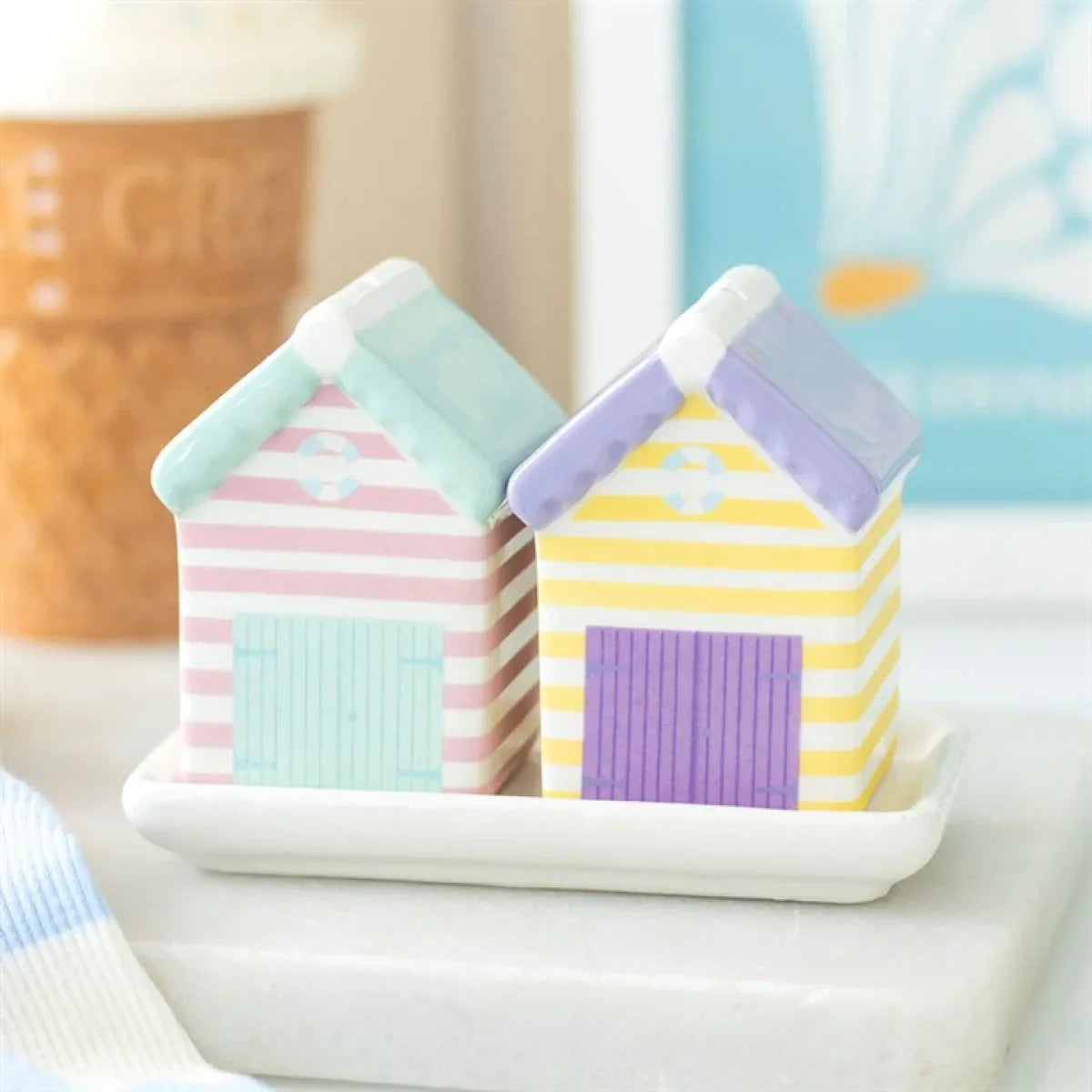 Pastel Beach Hut Salt and Pepper Shakers - Bobobiy