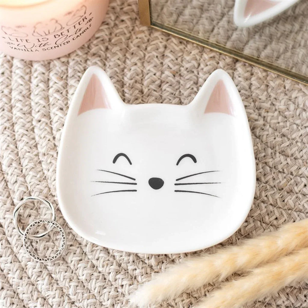 White Cat Face Trinket Dish - Bobobiy