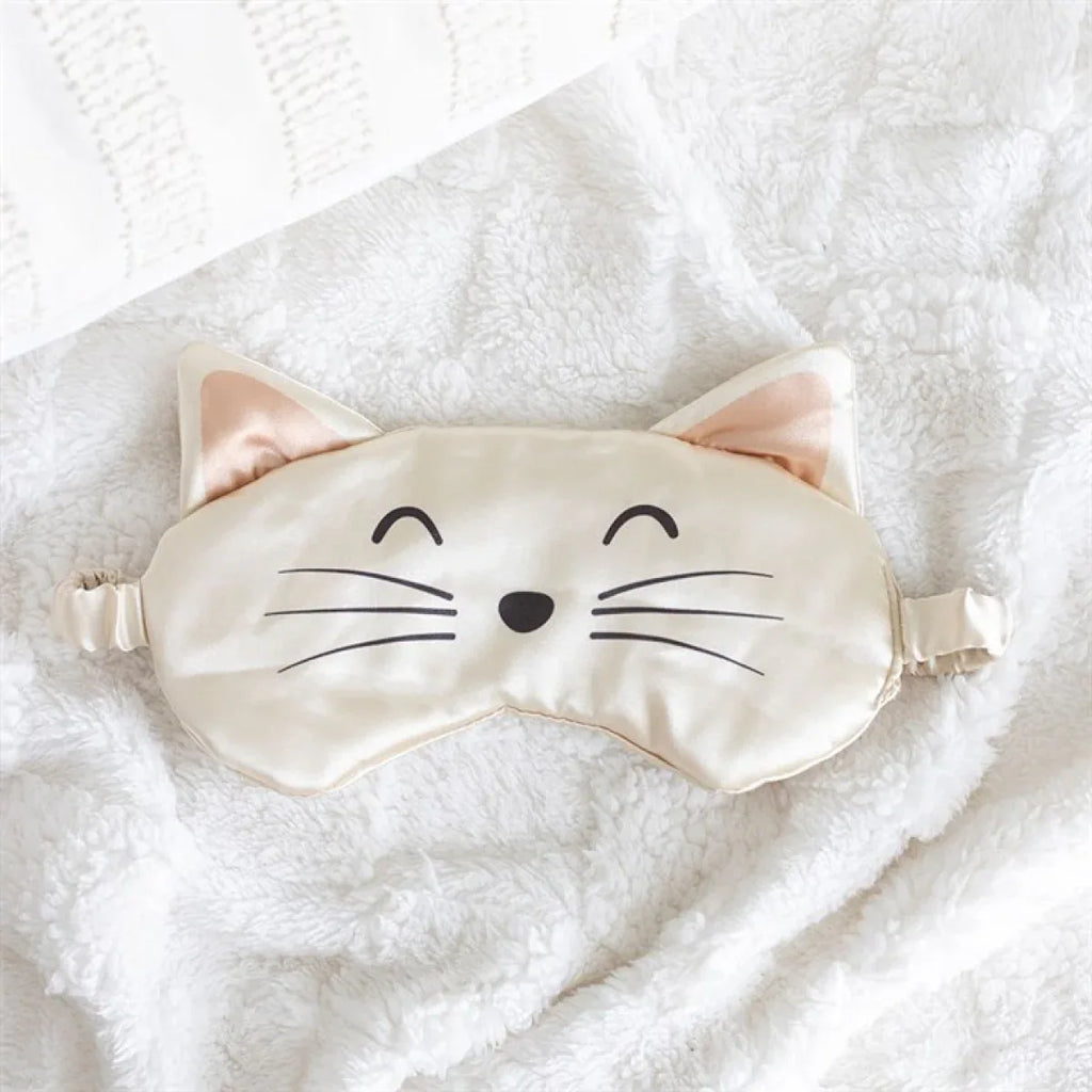 White Cat Face Satin Eye Mask - Bobobiy