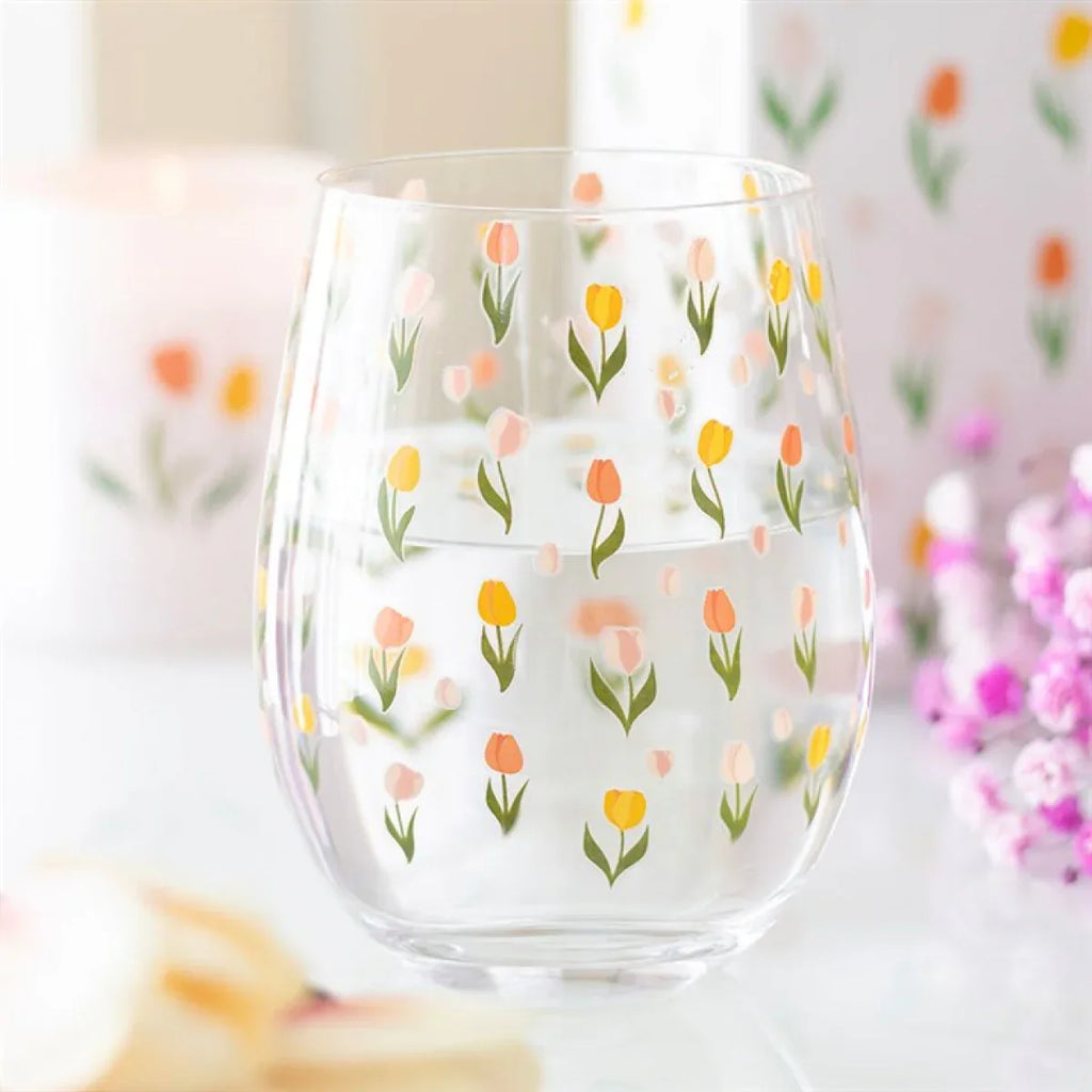 Tulip Print Stemless Glass - Bobobiy