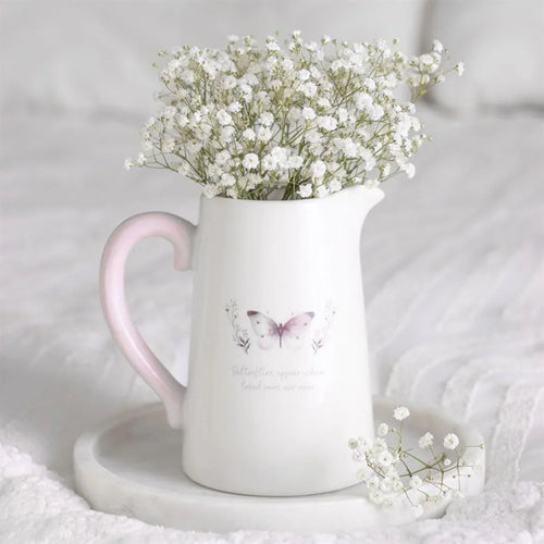White Butterfly Print Ceramic Flower Jug - Bobobiy