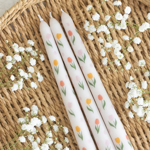 Set of 3 Tulip Print Taper Candles - Bobobiy