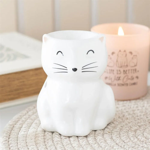 White Happy Cat Oil Burner - Bobobiy