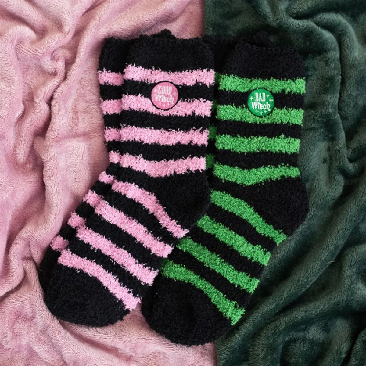 Set of 2 Good Witch and Bad Witch Fluffy Socks - Bobobiy