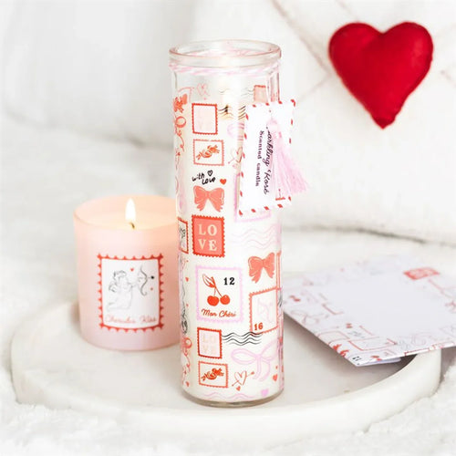 Valentine Postage Stamp Print Sparkling Rose Tube Candle - Bobobiy