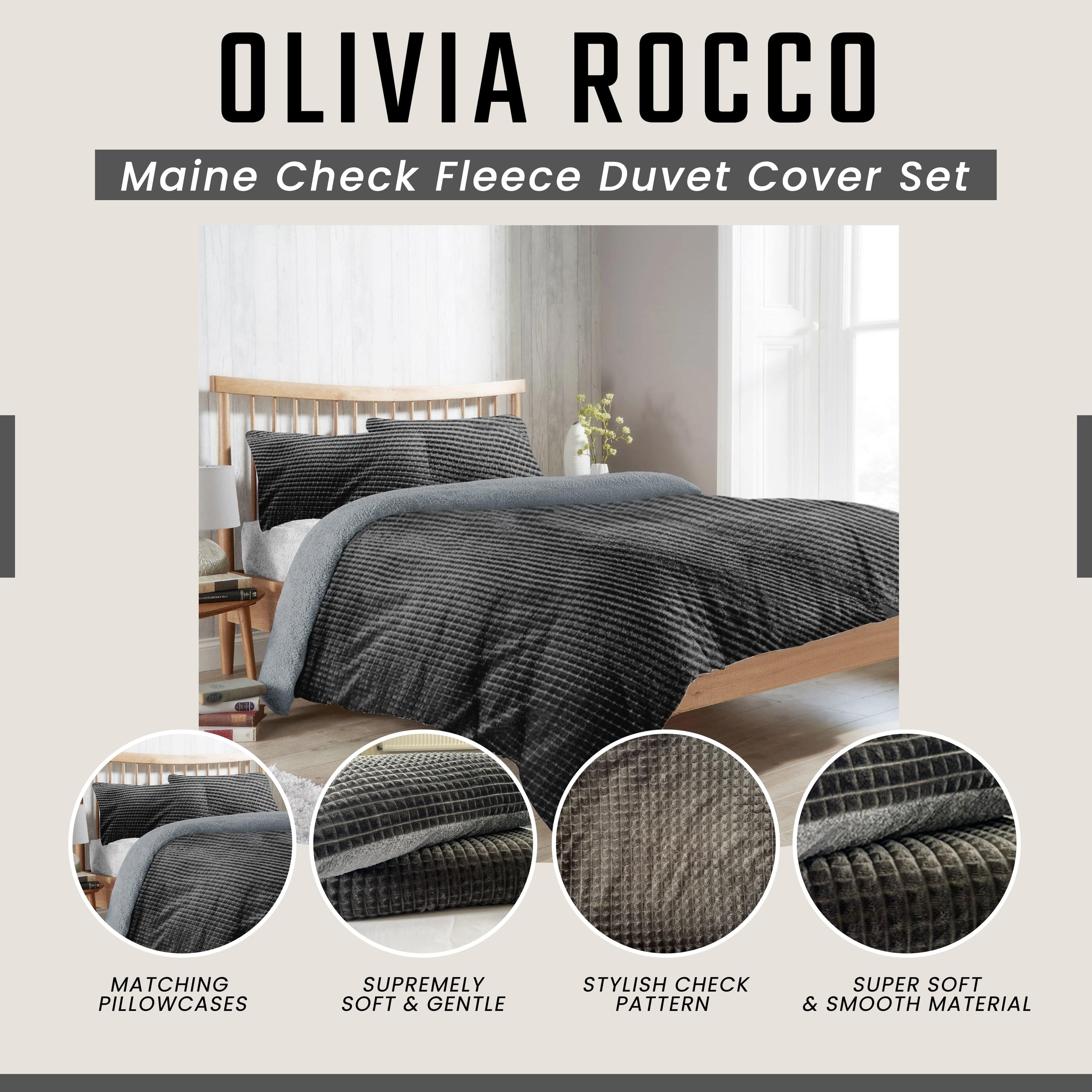 Maine Check Super Soft Fluffy Fleece Duvet Cover Set with Pillowcases Reversible Bedding for Winter Warmth in Black Grey