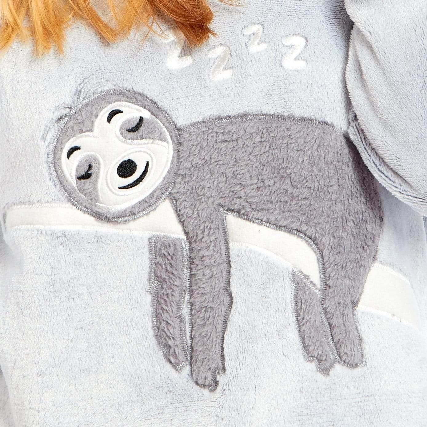 matching-mother-daughter-plush-fleece-hooded-pyjama-set-with-embroidered-sloth-design-ultra-soft-sherpa-lined-nightwear-for-girls-and-women-by-daisy-dreamer-pyjamas-573132950 - Bobobiy