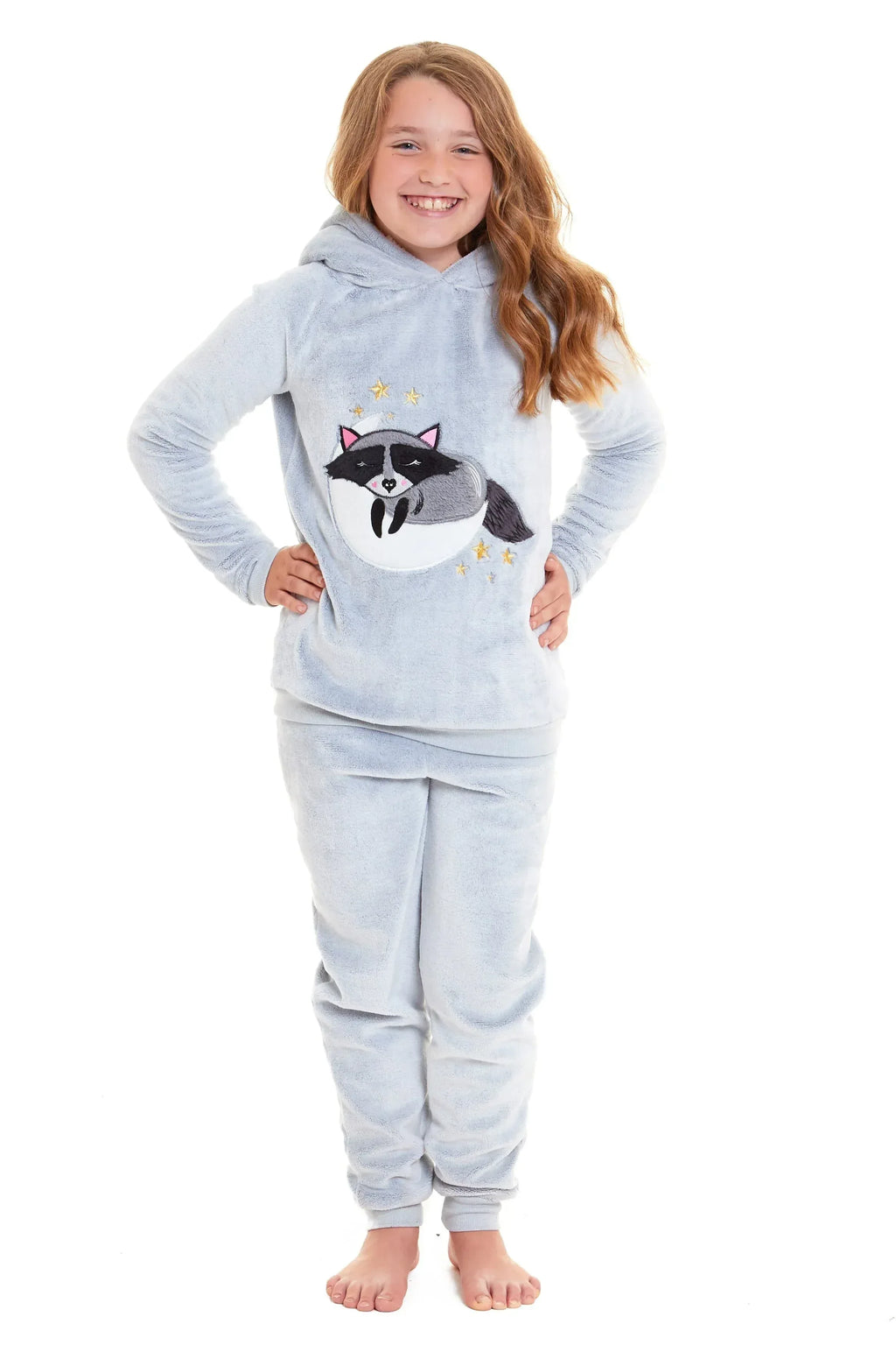 matching-mother-daughter-raccoon-fleece-hooded-pyjama-set-with-sherpa-lining-and-embroidered-design-for-family-bonding-by-daisy-dreamer-pyjamas-414003710 - Bobobiy