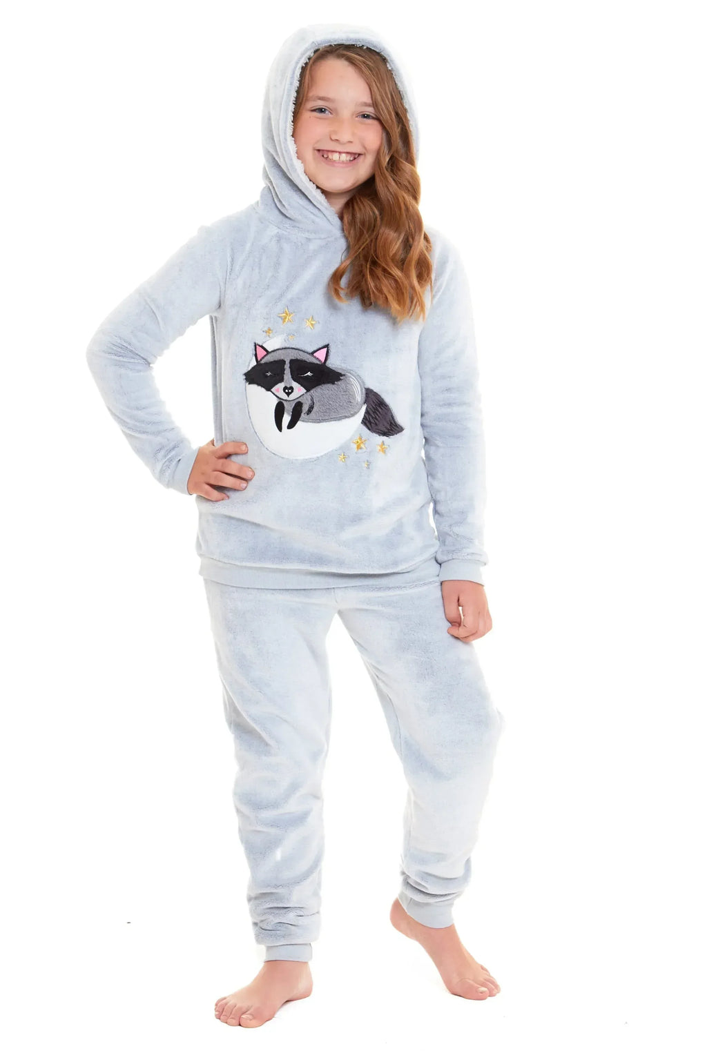 matching-mother-daughter-raccoon-fleece-hooded-pyjama-set-with-sherpa-lining-and-embroidered-design-for-family-bonding-by-daisy-dreamer-pyjamas-414003712 - Bobobiy