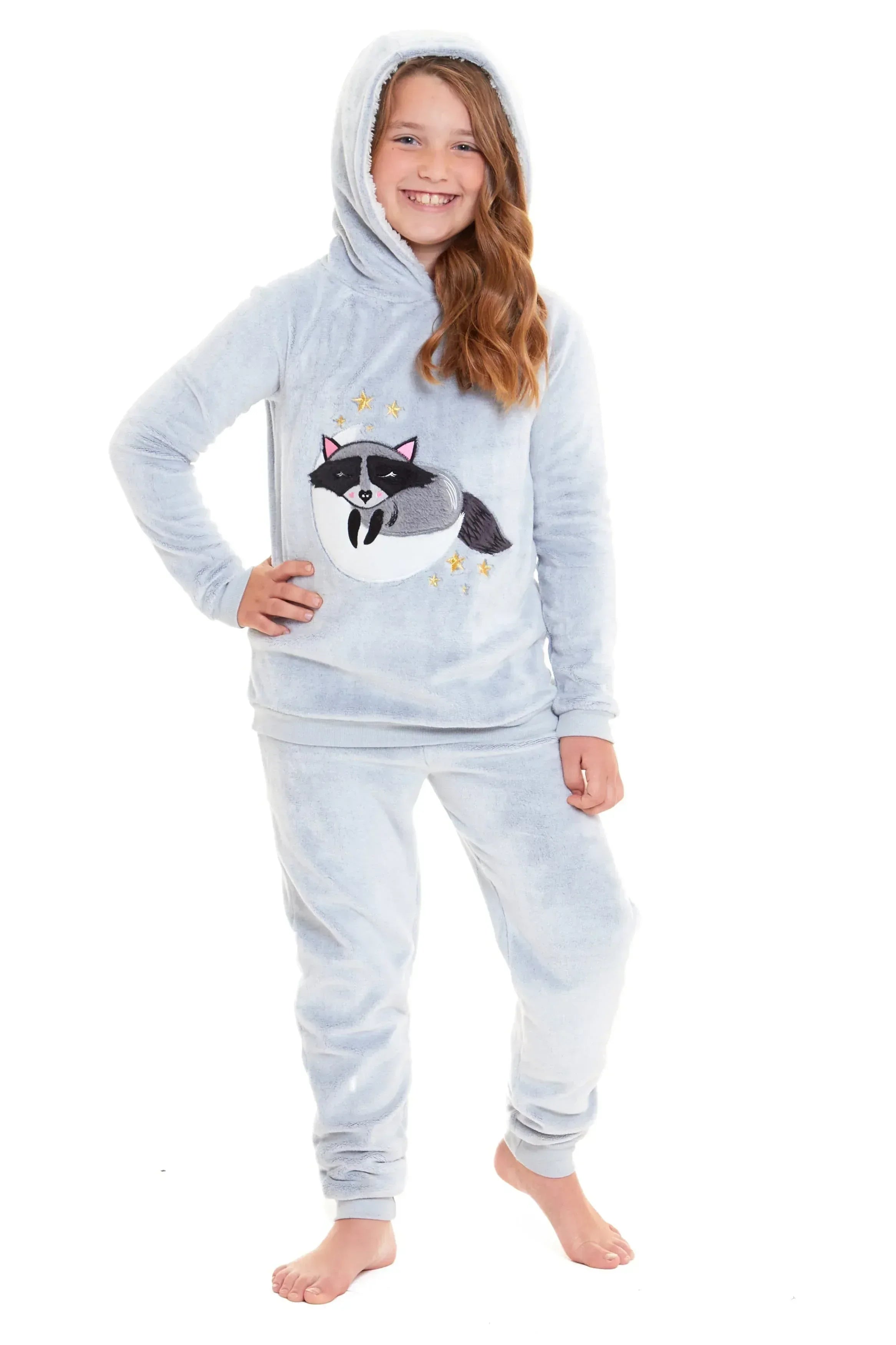 matching-mother-daughter-raccoon-fleece-hooded-pyjama-set-with-sherpa-lining-and-embroidered-design-for-family-bonding-by-daisy-dreamer-pyjamas-414003712 - Bobobiy