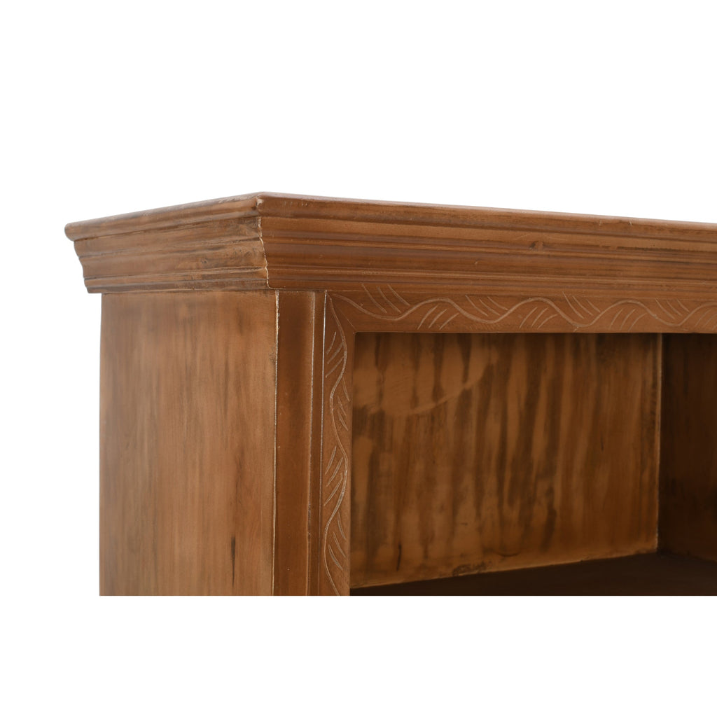 Carved Mango Wood Large Corner Bookcase   3 Shelving & 1 Door