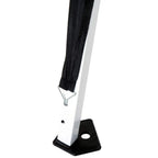 Pop-up gazebo leg stake base with metal clip and small attachment hole