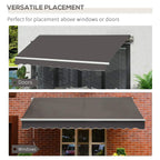 Grey retractable porch awning canopy for installation above doors and windows