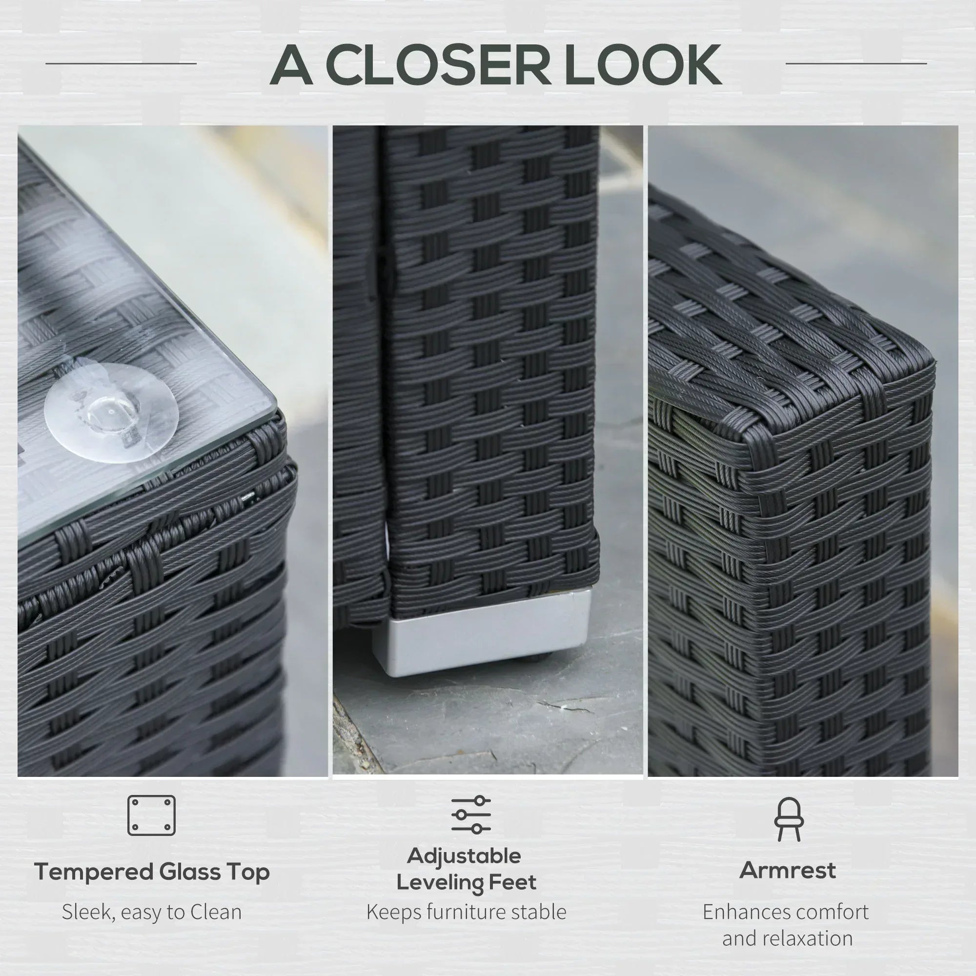 White Rattan Garden Furniture 4-Seater Outdoor Sofa Set with Coffee Table - White - Bobobiy