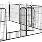 Grey wire puppy playpen corner with latch and hinged gate detail