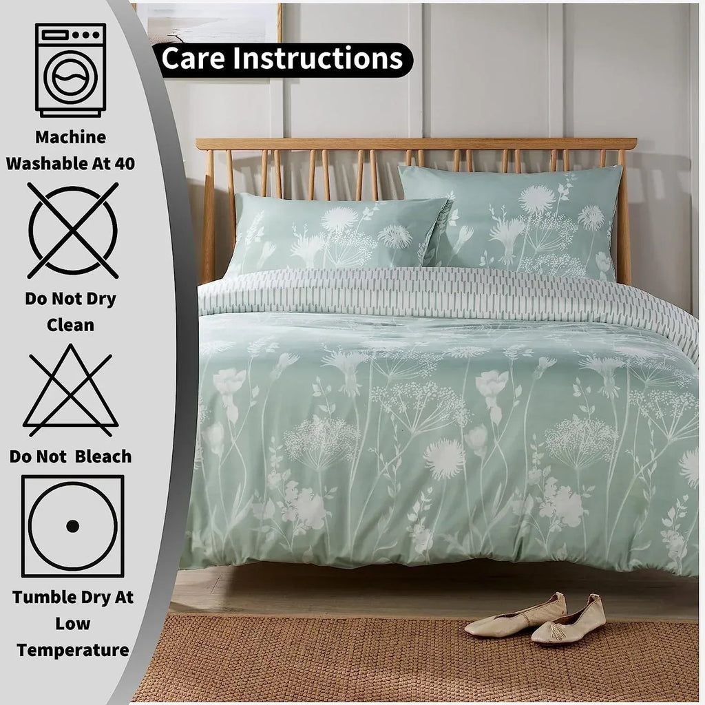 meadow-sage-green-reversible-duvet-cover-set-with-pillowcases-easy-care-durable-polyester-stylish-quilted-design-single-double-king-by-olivia-rocco-duvet-cover-918329741 - Bobobiy