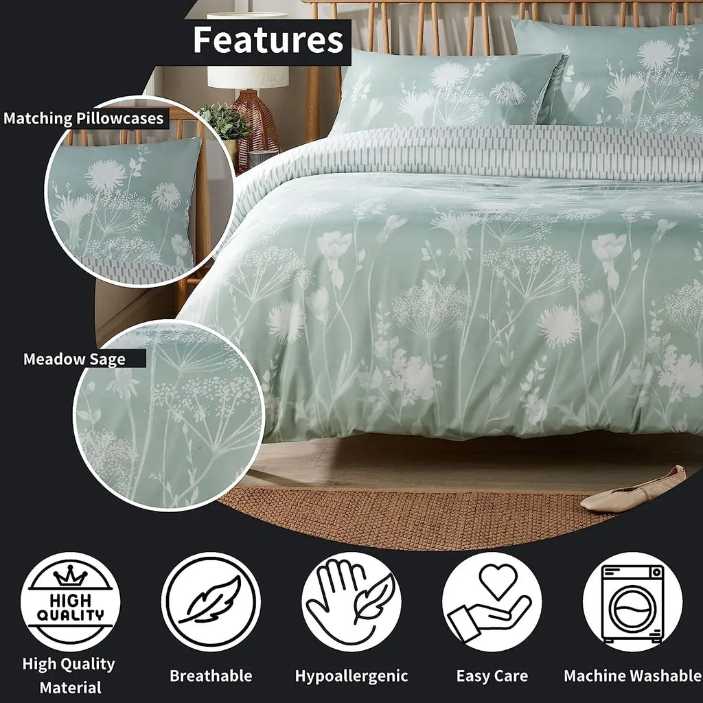 meadow-sage-green-reversible-duvet-cover-set-with-pillowcases-easy-care-durable-polyester-stylish-quilted-design-single-double-king-by-olivia-rocco-duvet-cover-918329753 - Bobobiy
