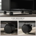 Black printer cabinet base with four smooth caster wheels and 2 with brakes