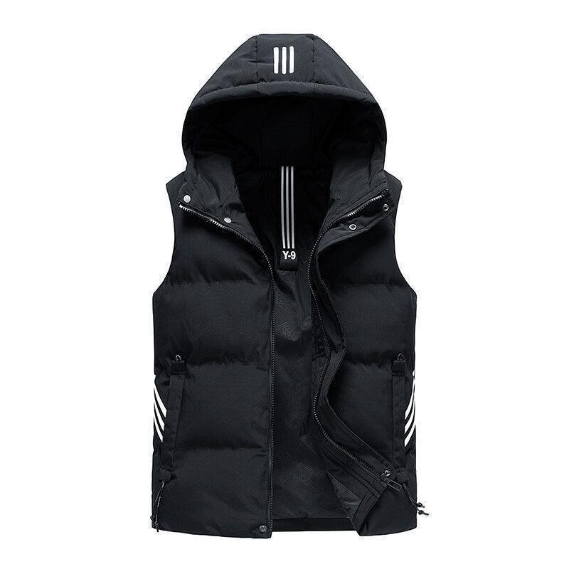 Men Padded Detachable Hoodie Striped Vest Jacket