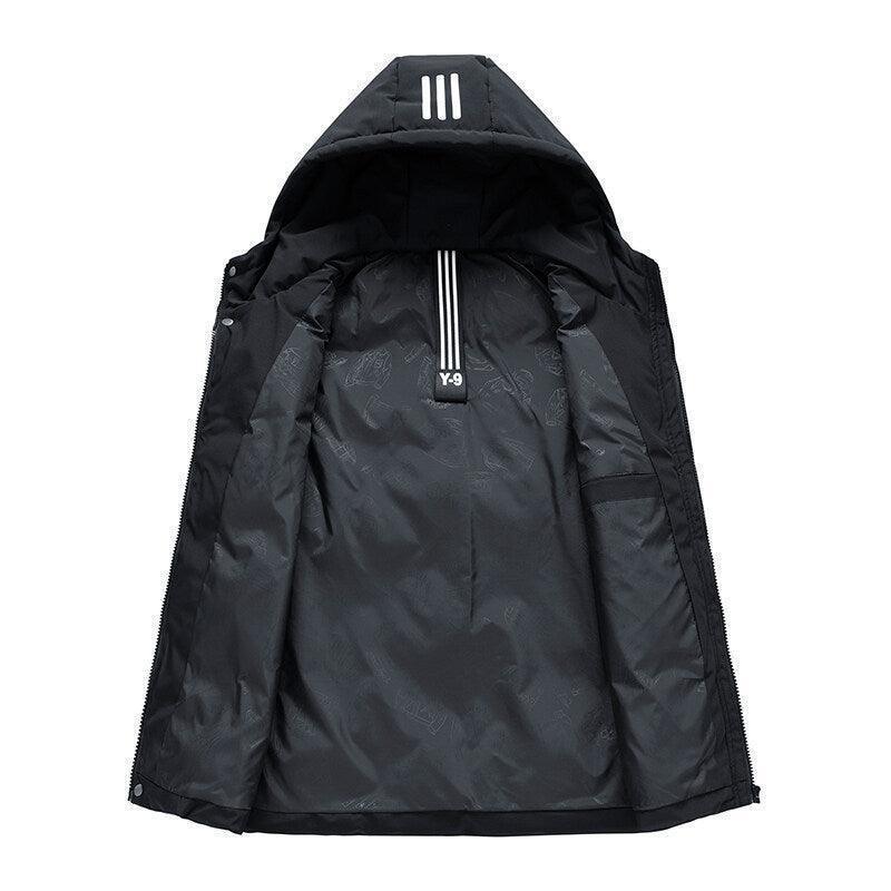 Men Padded Detachable Hoodie Striped Vest Jacket