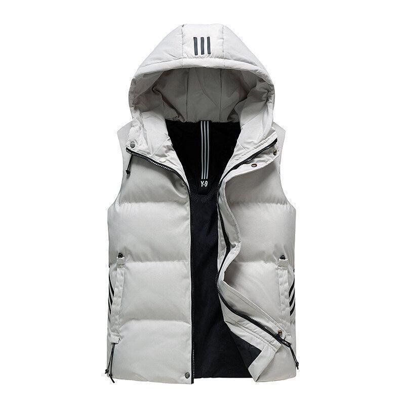 Men Padded Detachable Hoodie Striped Vest Jacket