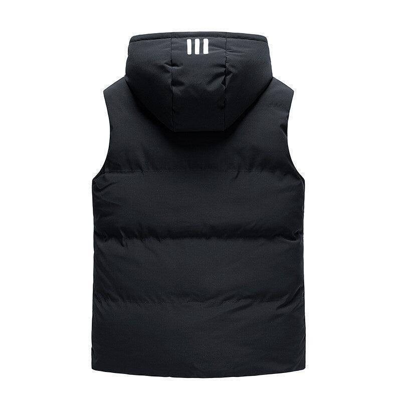 Men Padded Detachable Hoodie Striped Vest Jacket