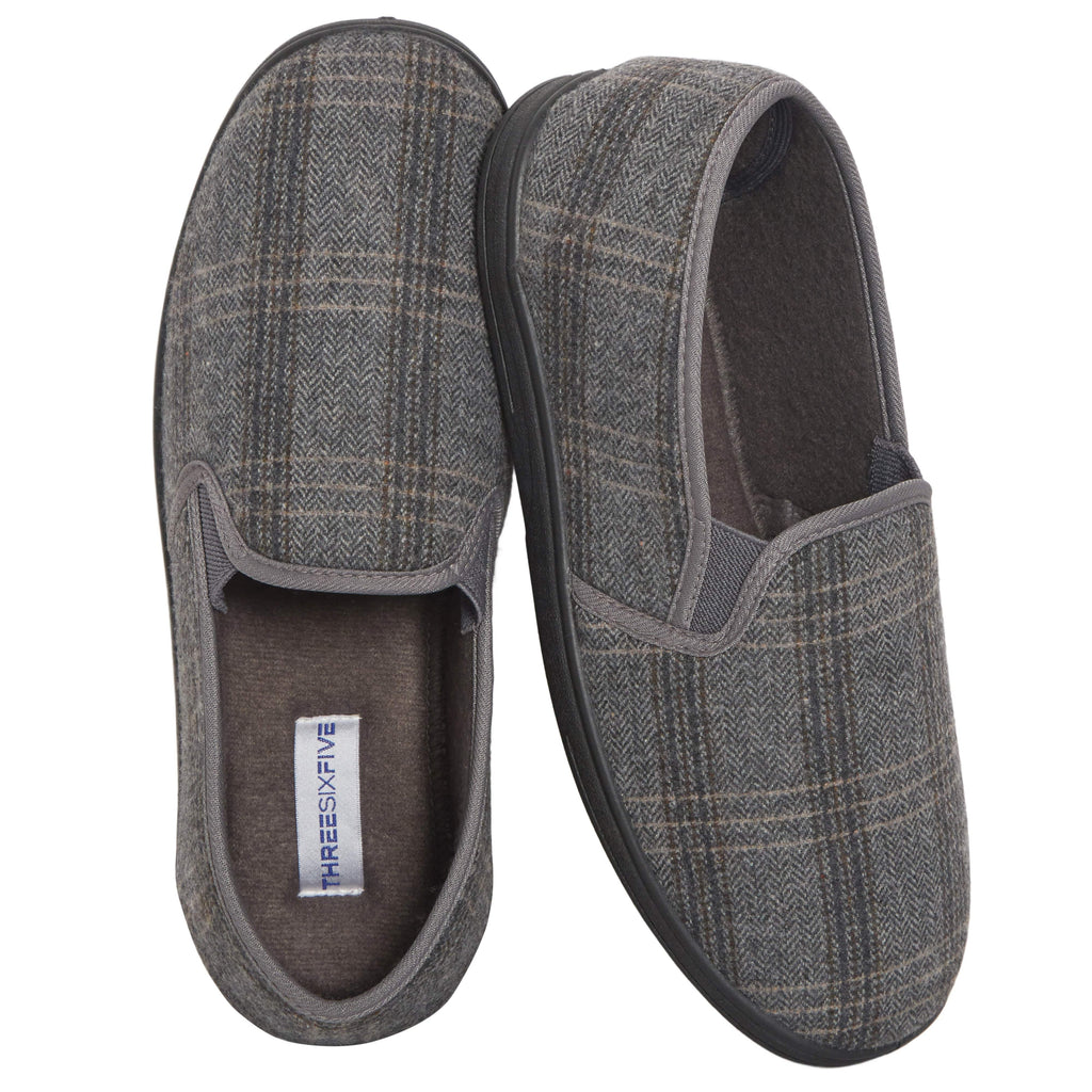 Men’s Checked Slippers Memory Foam Cushioned Soft Lining Warm Thermal Slip On House Shoes Pair for Indoor Use