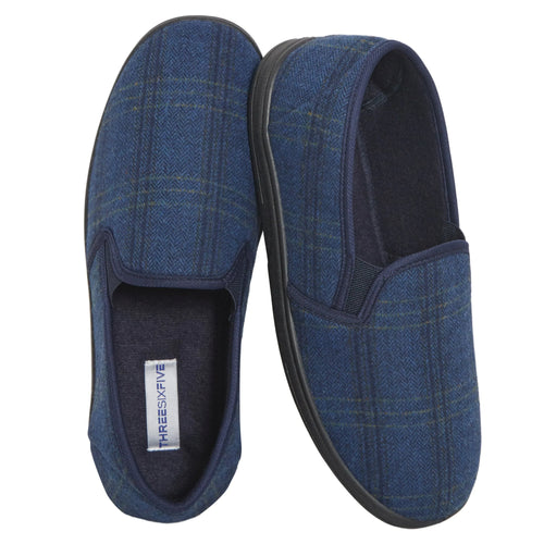 men-s-checked-slippers-memory-foam-soft-lining-warm-slip-on-house-shoes-for-indoor-use-by-sock-stack-navy-7-slippers-1180701772 - Bobobiy