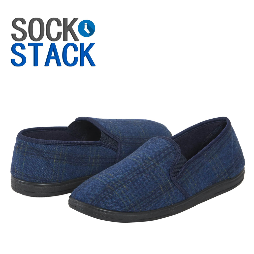 men-s-checked-slippers-memory-foam-soft-lining-warm-slip-on-house-shoes-for-indoor-use-by-sock-stack-slippers-1180701764 - Bobobiy