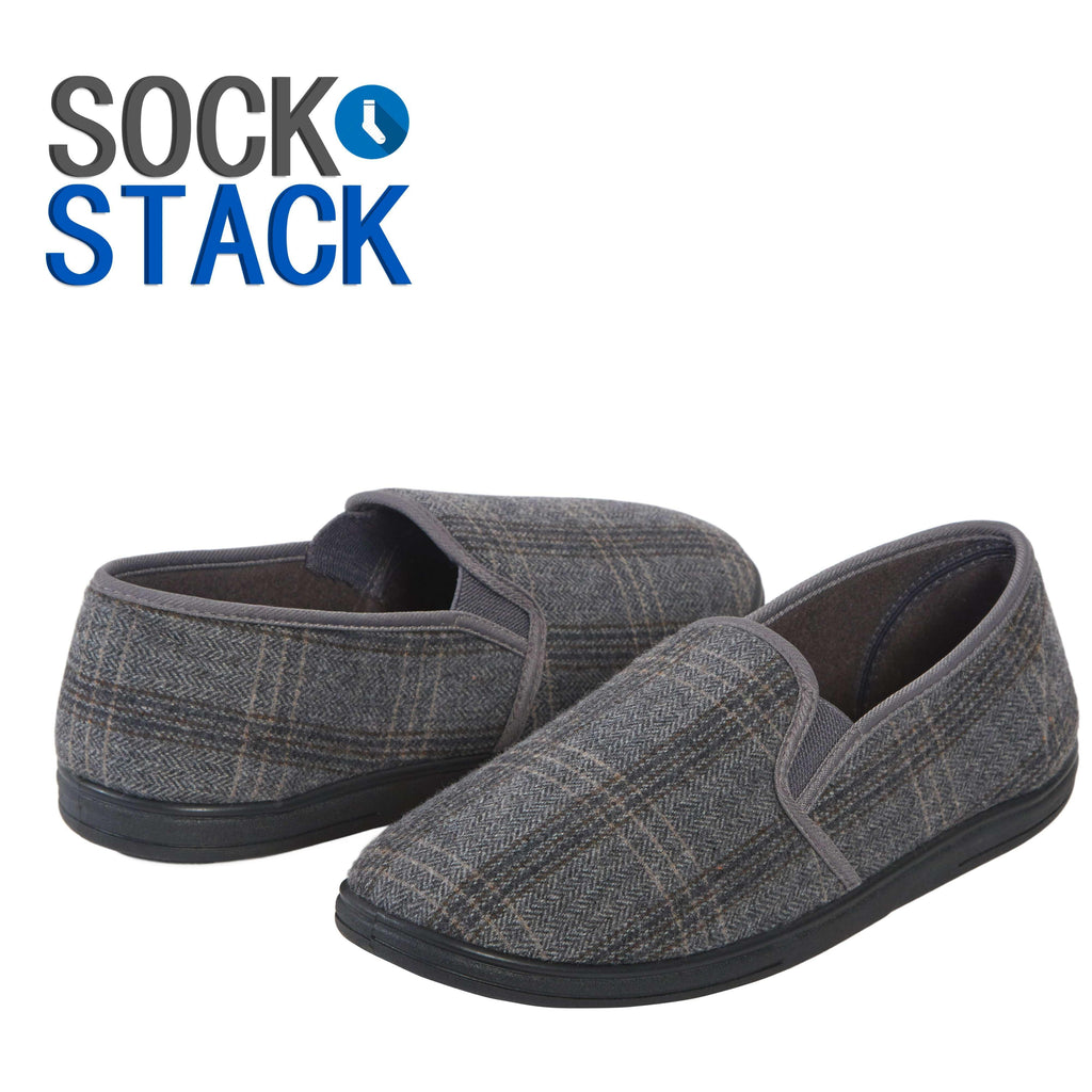 men-s-checked-slippers-memory-foam-soft-lining-warm-slip-on-house-shoes-for-indoor-use-by-sock-stack-slippers-1180701768 - Bobobiy