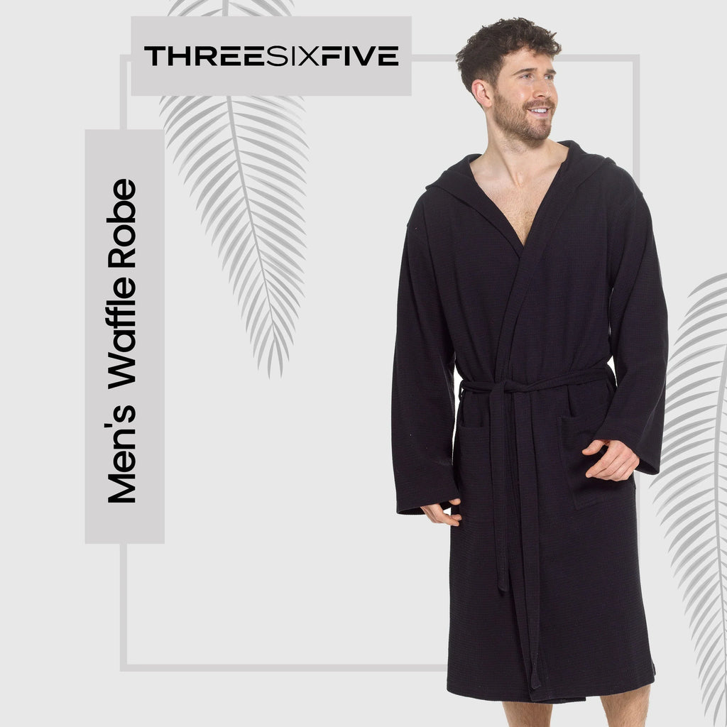 men-s-hooded-waffle-cotton-bathrobe-black-super-absorbent-spa-robe-luxury-dressing-gown-for-home-loungewear-by-sock-stack-bathrobe-1176964965 - Bobobiy