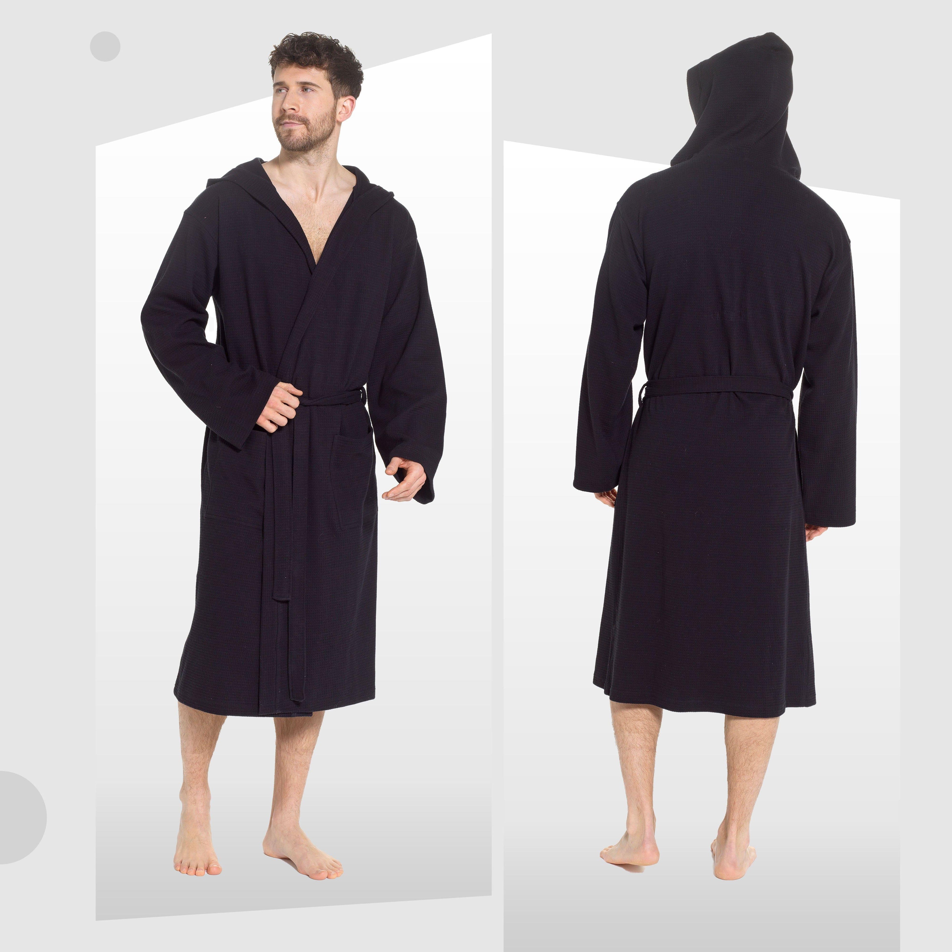 men-s-hooded-waffle-cotton-bathrobe-black-super-absorbent-spa-robe-luxury-dressing-gown-for-home-loungewear-by-sock-stack-bathrobe-1176964967 - Bobobiy