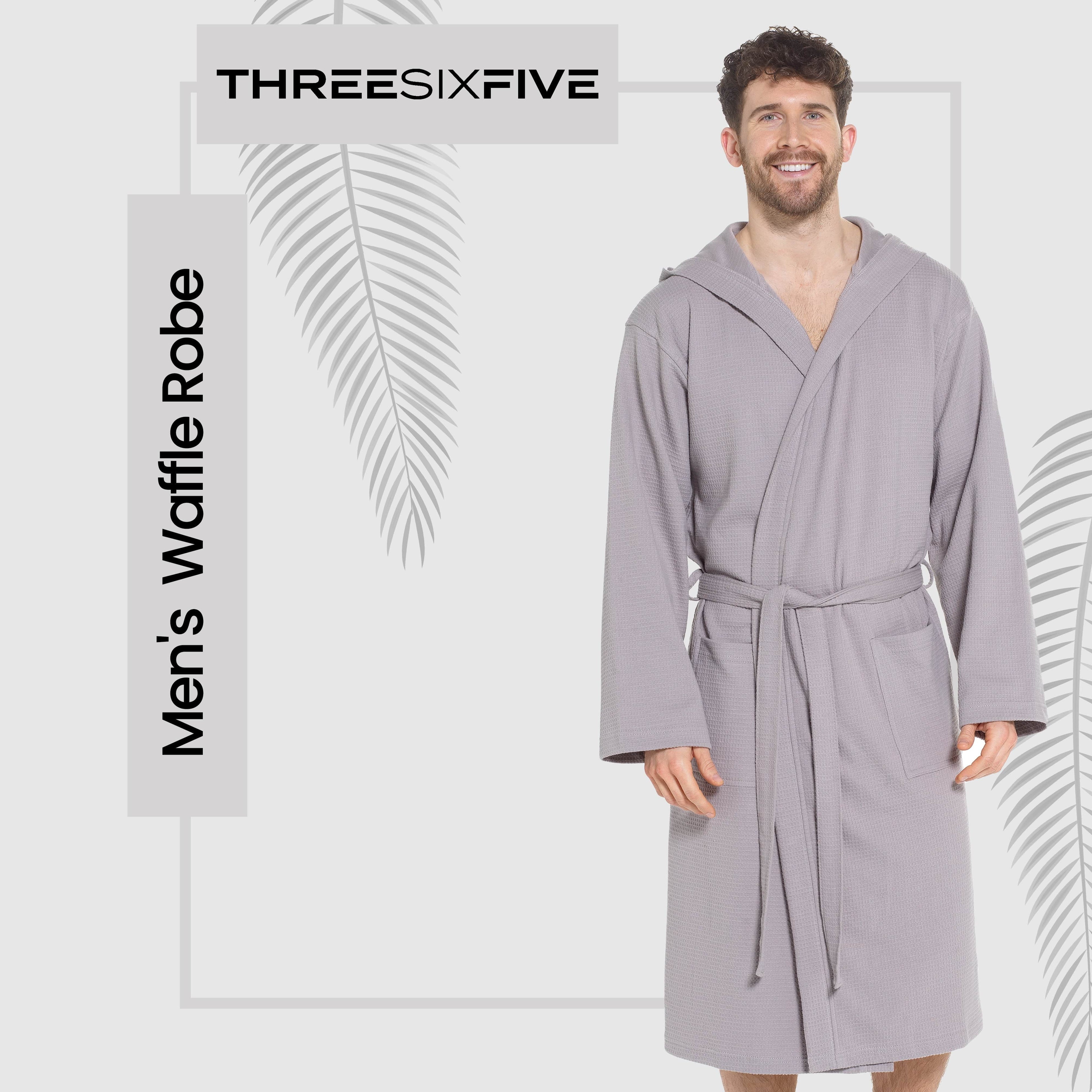 Men’s Hooded Waffle Cotton Bathrobe Grey Super Absorbent Spa Robe Luxury Dressing Gown for Home & Loungewear