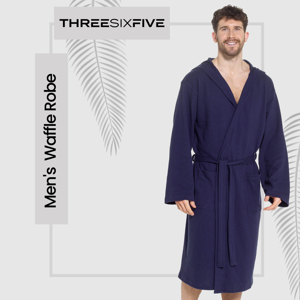 men-s-hooded-waffle-cotton-bathrobe-navy-super-absorbent-spa-robe-luxury-dressing-gown-for-home-loungewear-by-sock-stack-bathrobe-1176964970 - Bobobiy