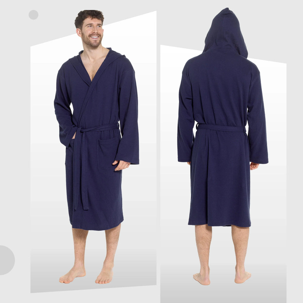men-s-hooded-waffle-cotton-bathrobe-navy-super-absorbent-spa-robe-luxury-dressing-gown-for-home-loungewear-by-sock-stack-bathrobe-1176964972 - Bobobiy
