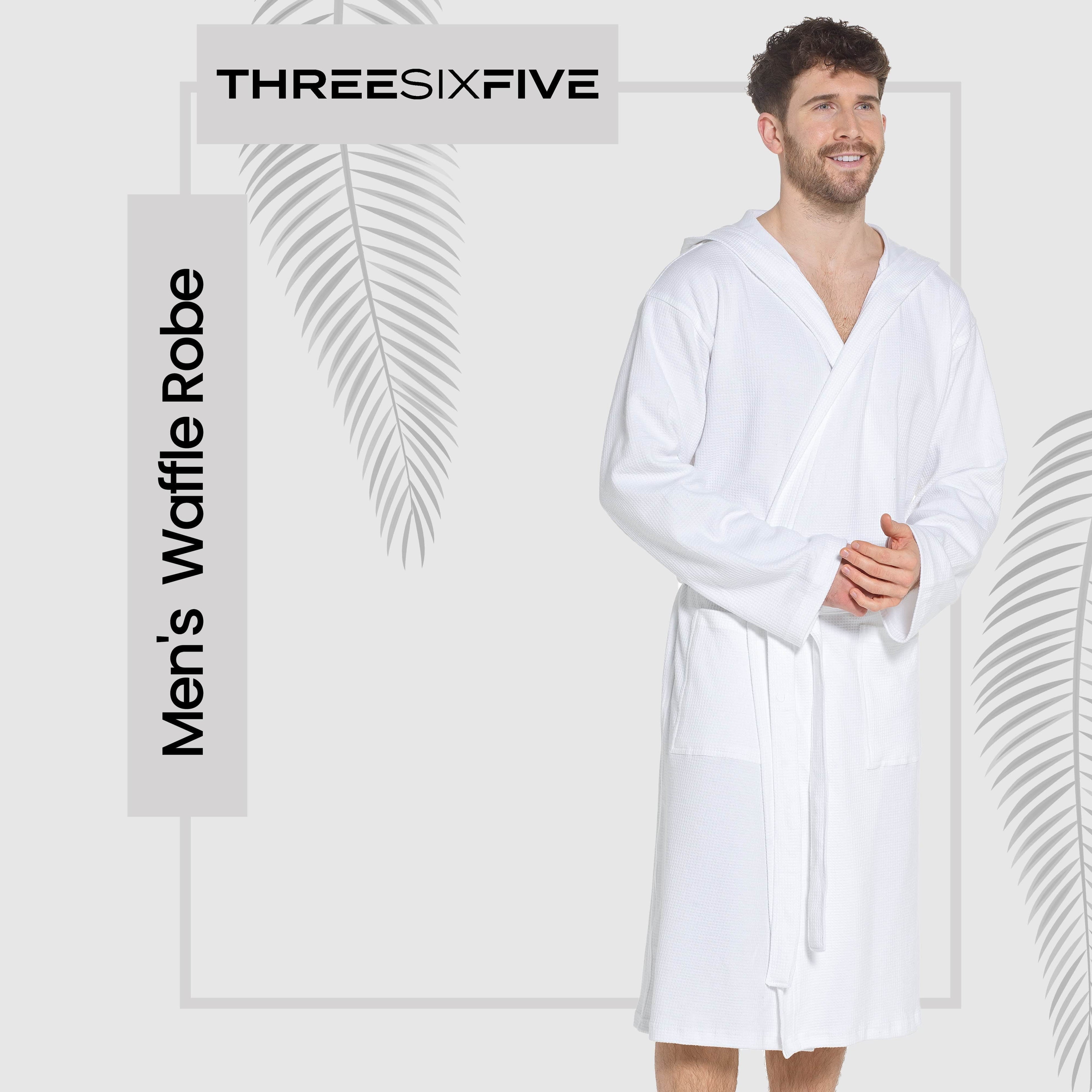 Men’s Hooded Waffle Cotton Bathrobe White Super Absorbent Spa Robe Luxury Dressing Gown for Home & Loungewear