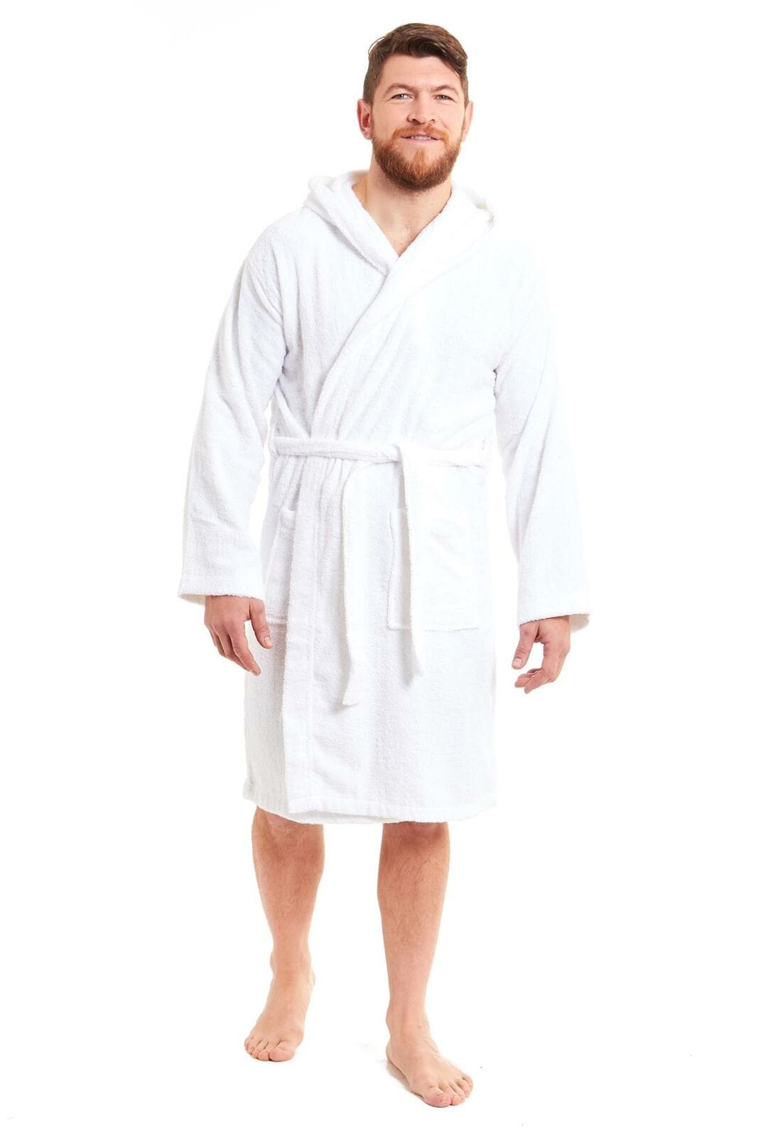 Men's Luxury Bamboo Cotton Hooded Bathrobe Ultra-Soft Towelling Robe for Home Gym and Spa in Multiple Sizes and Colours