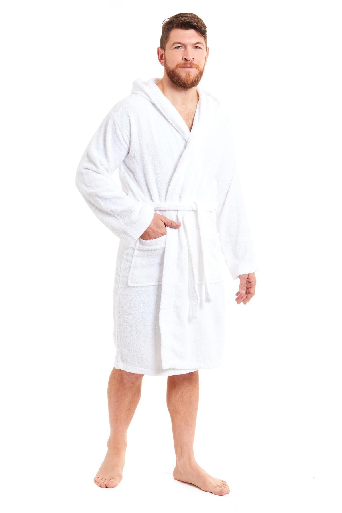 Men's Luxury Bamboo Cotton Hooded Bathrobe Ultra-Soft Towelling Robe for Home Gym and Spa in Multiple Sizes and Colours