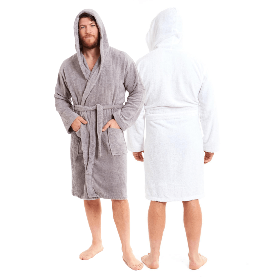 Men's Luxury Bamboo Cotton Hooded Bathrobe Ultra-Soft Towelling Robe for Home Gym and Spa in Multiple Sizes and Colours