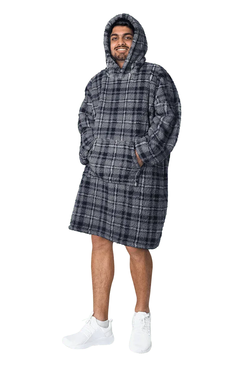 men-s-oversized-hooded-blanket-giant-sherpa-lined-hoodie-with-hood-and-pocket-for-ultimate-warmth-and-comfort-grey-stars-by-daisy-dreamer-blue-check-hooded-blanket-942115516 - Bobobiy