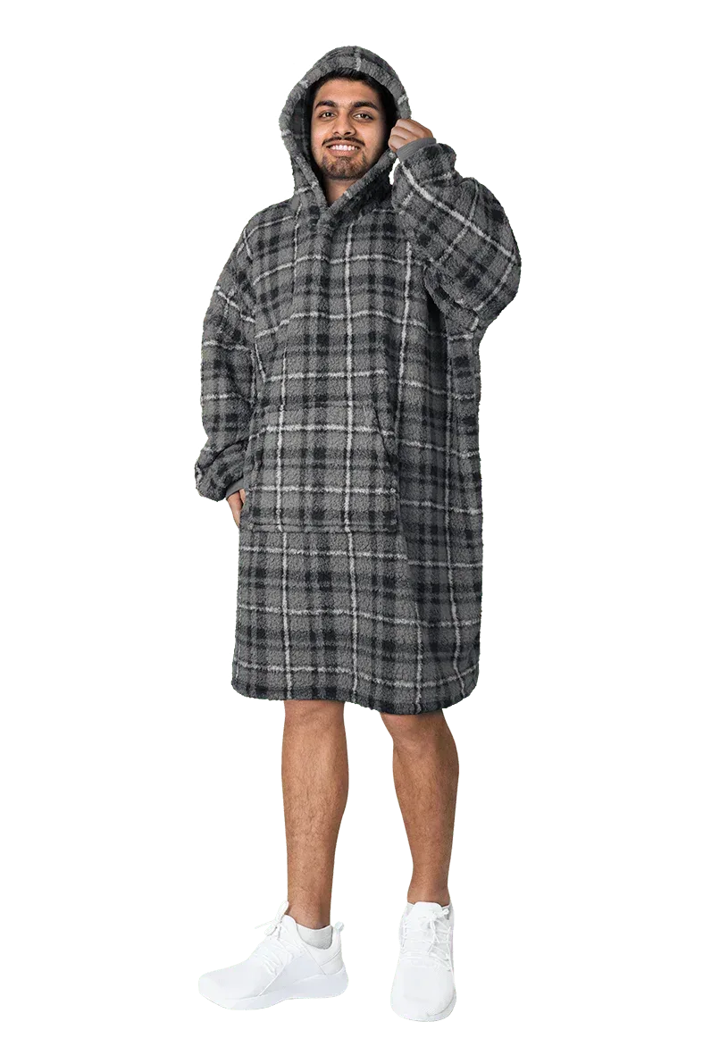 men-s-oversized-hooded-blanket-giant-sherpa-lined-hoodie-with-hood-and-pocket-for-ultimate-warmth-and-comfort-grey-stars-by-daisy-dreamer-grey-check-hooded-blanket-942115517 - Bobobiy