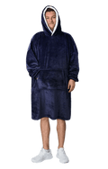 Navy oversized hooded blanket hoodie with front pocket and long plush robe
