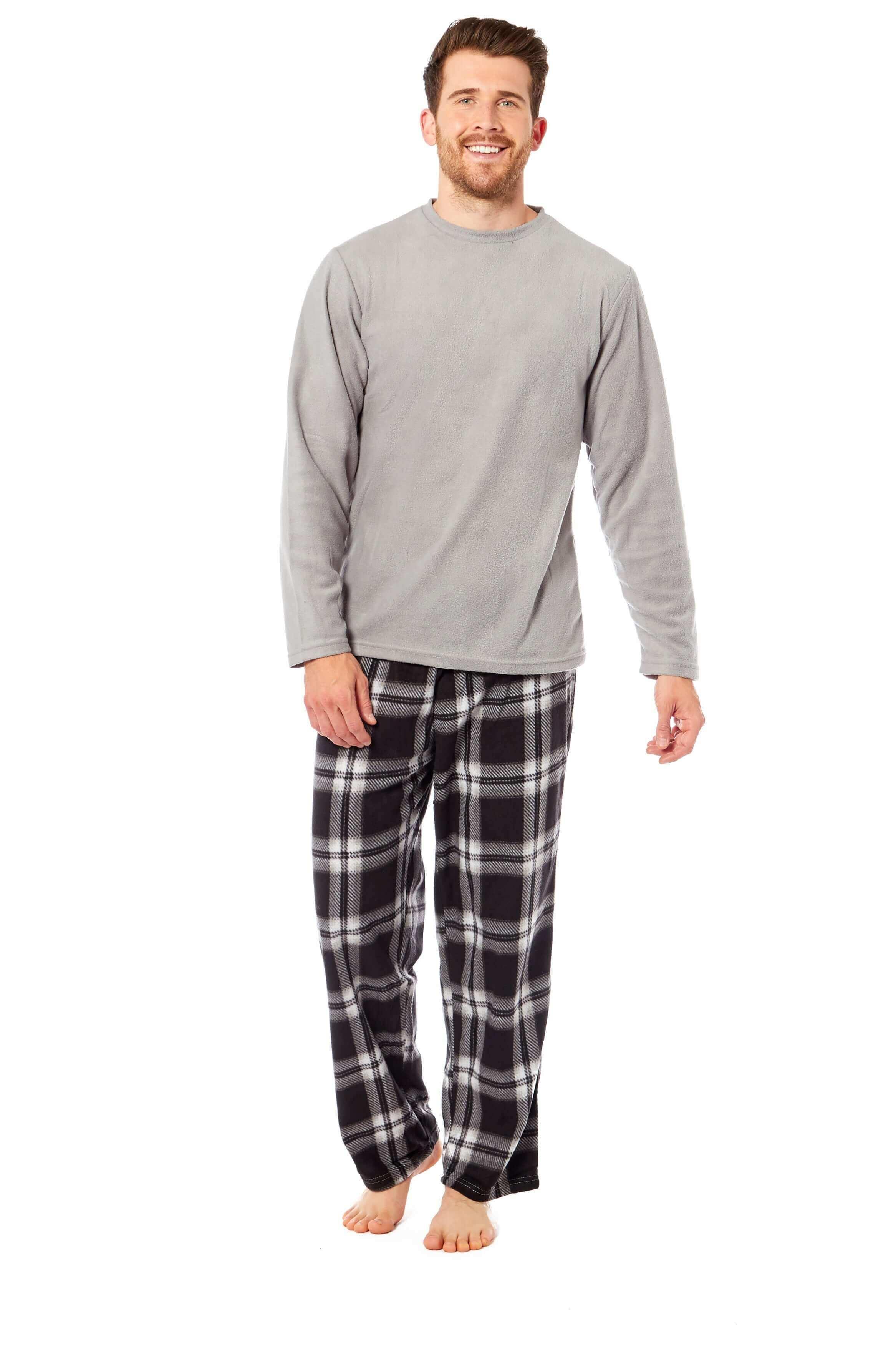 men-s-thermal-fleece-pyjama-set-with-stylish-check-pants-soft-warm-loungewear-pjs-for-winter-perfect-for-sleeping-and-lounging-in-various-sizes-by-daisy-dreamer-grey-m-pyjamas-1176514 - Bobobiy